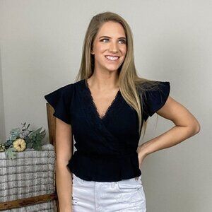 Black V Neck Lace Top